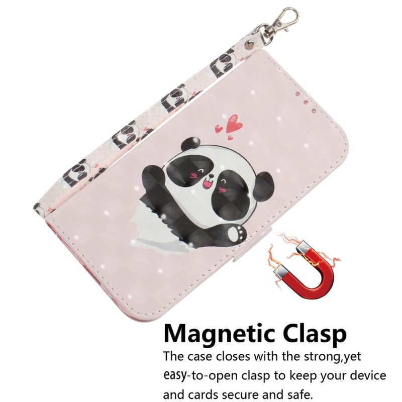 Folio-hoesje voor Xiaomi Redmi 10A Met Ketting Panda Love Met Sleutelkoord