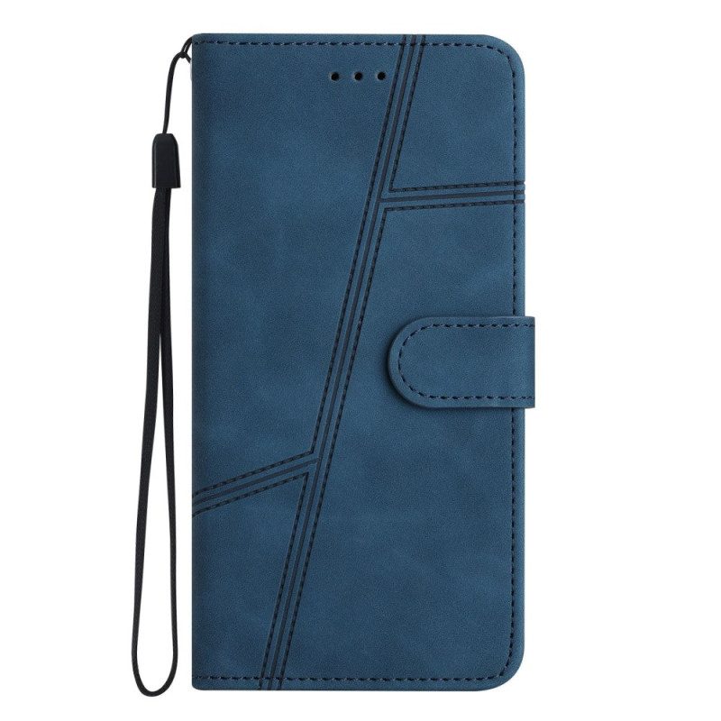 Folio-hoesje voor Xiaomi Redmi 10A Met Ketting Strappy Geometrische Lederen Stijl