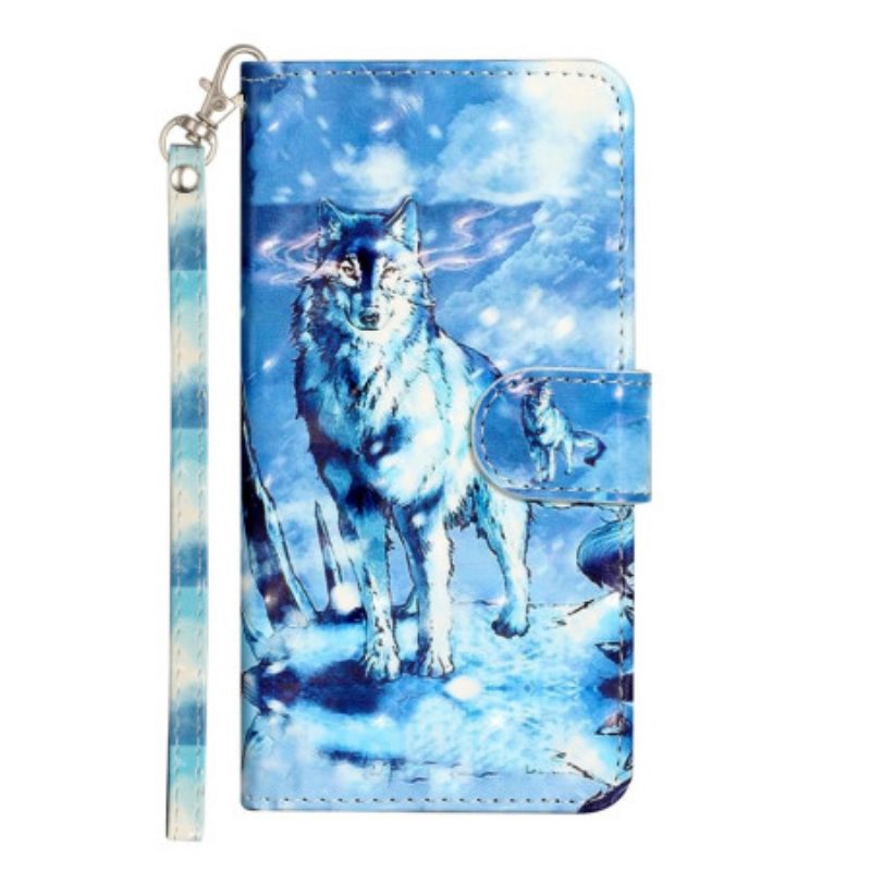 Folio-hoesje voor Xiaomi Redmi 10A Met Ketting Trotse Wolf Met Riem