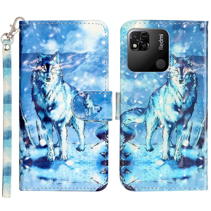 Folio-hoesje voor Xiaomi Redmi 10A Met Ketting Trotse Wolf Met Riem