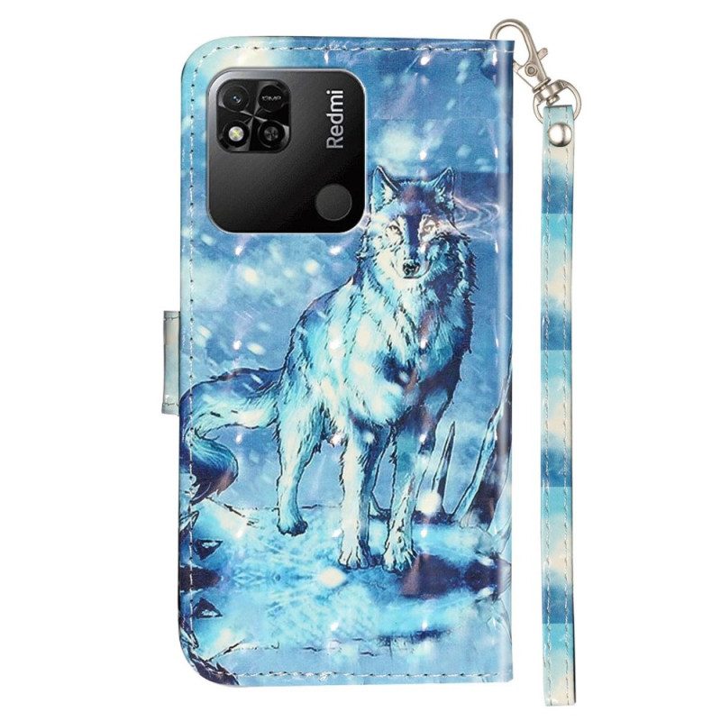 Folio-hoesje voor Xiaomi Redmi 10A Met Ketting Trotse Wolf Met Riem