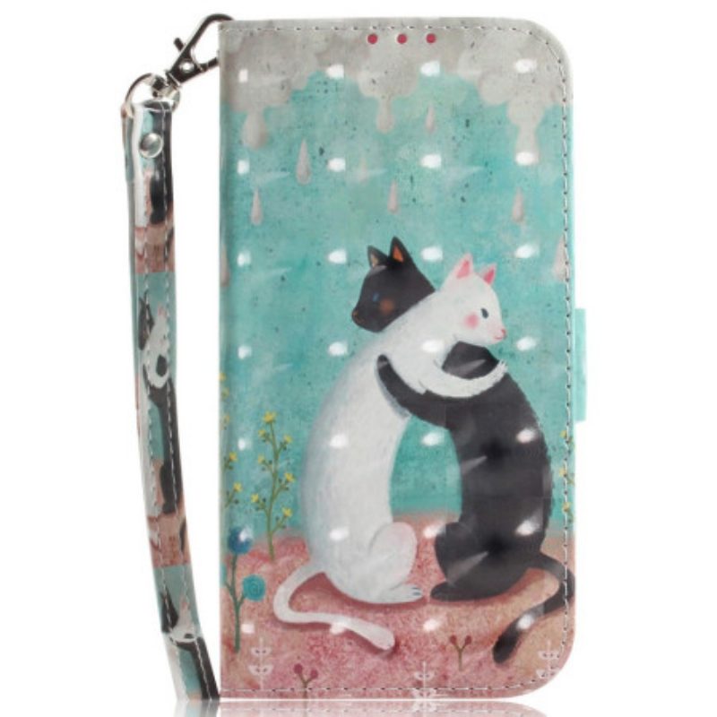 Folio-hoesje voor Xiaomi Redmi 10A Met Ketting Witte Kat Zwarte Kat Met Riem