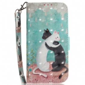 Folio-hoesje voor Xiaomi Redmi 10A Met Ketting Witte Kat Zwarte Kat Met Riem