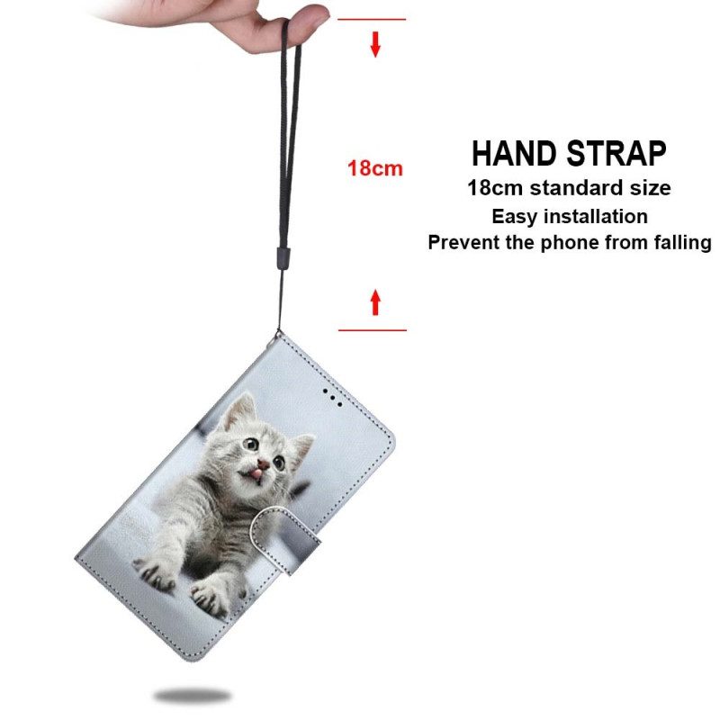 Folio-hoesje voor Xiaomi Redmi 10A Met Ketting Witte Kitten Met Riem