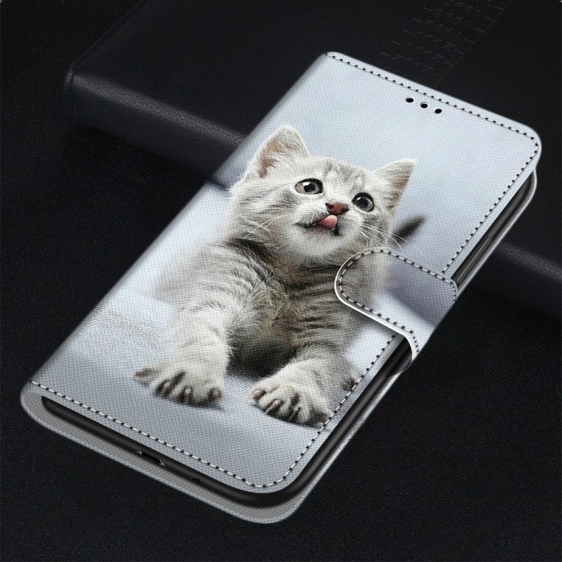 Folio-hoesje voor Xiaomi Redmi 10A Met Ketting Witte Kitten Met Riem