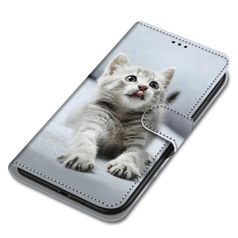 Folio-hoesje voor Xiaomi Redmi 10A Met Ketting Witte Kitten Met Riem