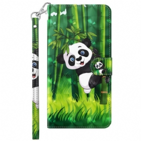 Leren Hoesje voor Xiaomi Redmi 10A Met Ketting Bamboe Panda Met Lanyard