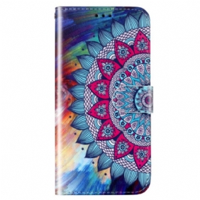 Leren Hoesje voor Xiaomi Redmi 10A Met Ketting Kleurrijke Strappy Mandala