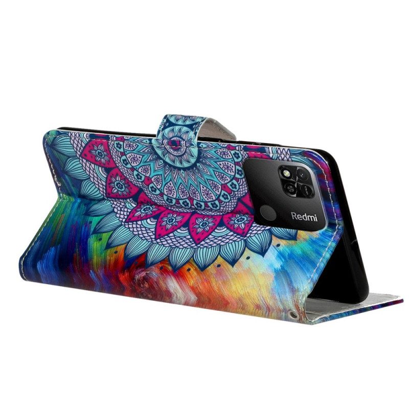 Leren Hoesje voor Xiaomi Redmi 10A Met Ketting Kleurrijke Strappy Mandala