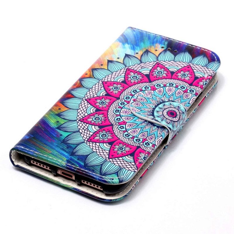 Leren Hoesje voor Xiaomi Redmi 10A Met Ketting Kleurrijke Strappy Mandala