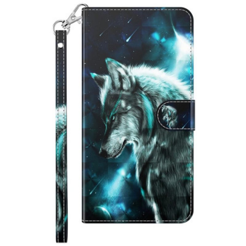 Leren Hoesje voor Xiaomi Redmi 10A Met Ketting Lanyard Wolf