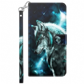 Leren Hoesje voor Xiaomi Redmi 10A Met Ketting Lanyard Wolf