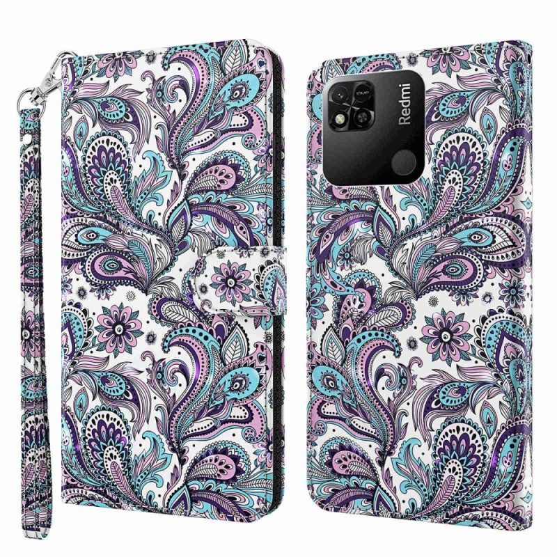 Leren Hoesje voor Xiaomi Redmi 10A Met Ketting Paisley-patroon Met Bandjes