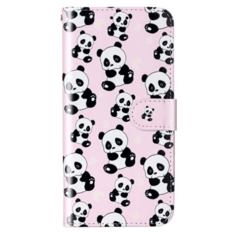 Leren Hoesje voor Xiaomi Redmi 10A Met Ketting Panda's Met Bandjes