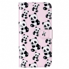 Leren Hoesje voor Xiaomi Redmi 10A Met Ketting Panda's Met Bandjes