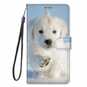 Leren Hoesje voor Xiaomi Redmi 10A Met Ketting Sneeuwpuppy Met Bandjes