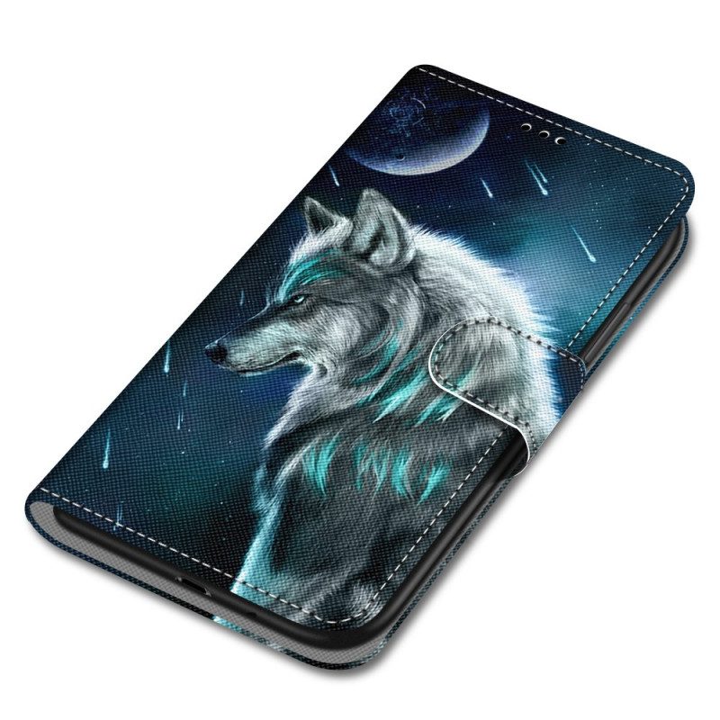 Leren Hoesje voor Xiaomi Redmi 10A Met Ketting Strappy Wolf-patroon