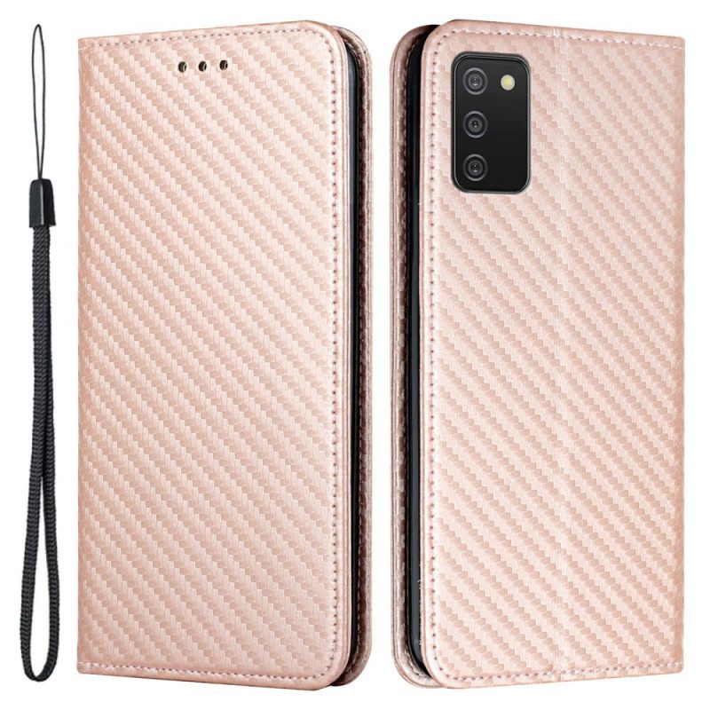 Bescherming Hoesje voor Samsung Galaxy A03s Met Ketting Folio-hoesje Band Van Koolstofvezel