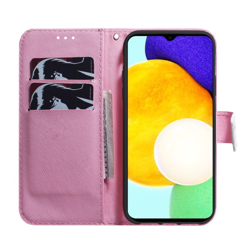 Flip Case voor Samsung Galaxy A03s Bloem Stoffig Roze