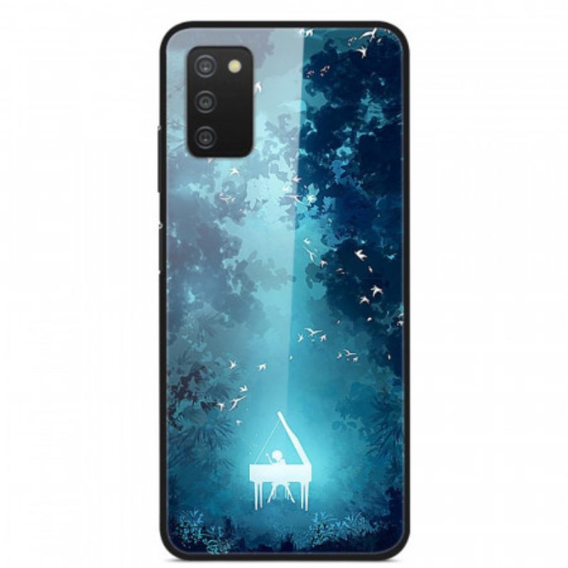 Hoesje voor Samsung Galaxy A03s Gehard Glas Piano In De Nacht