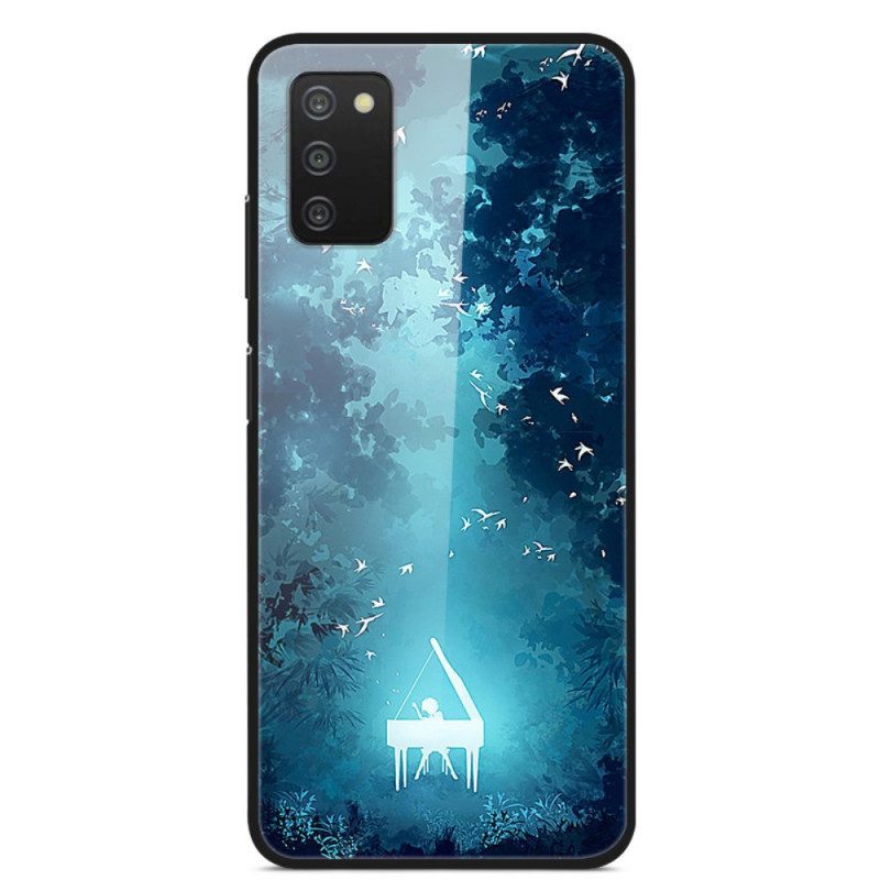 Hoesje voor Samsung Galaxy A03s Gehard Glas Piano In De Nacht