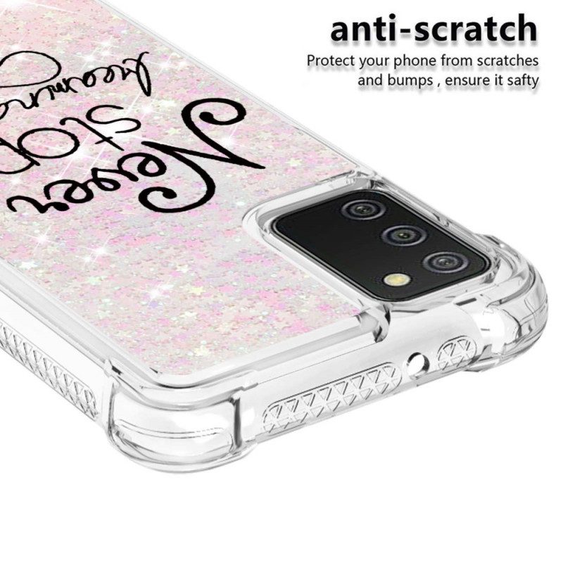 Hoesje voor Samsung Galaxy A03s Stop Nooit Met Dromen Glitter