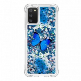 Telefoonhoesje voor Samsung Galaxy A03s Glitter Blauwe Vlinders