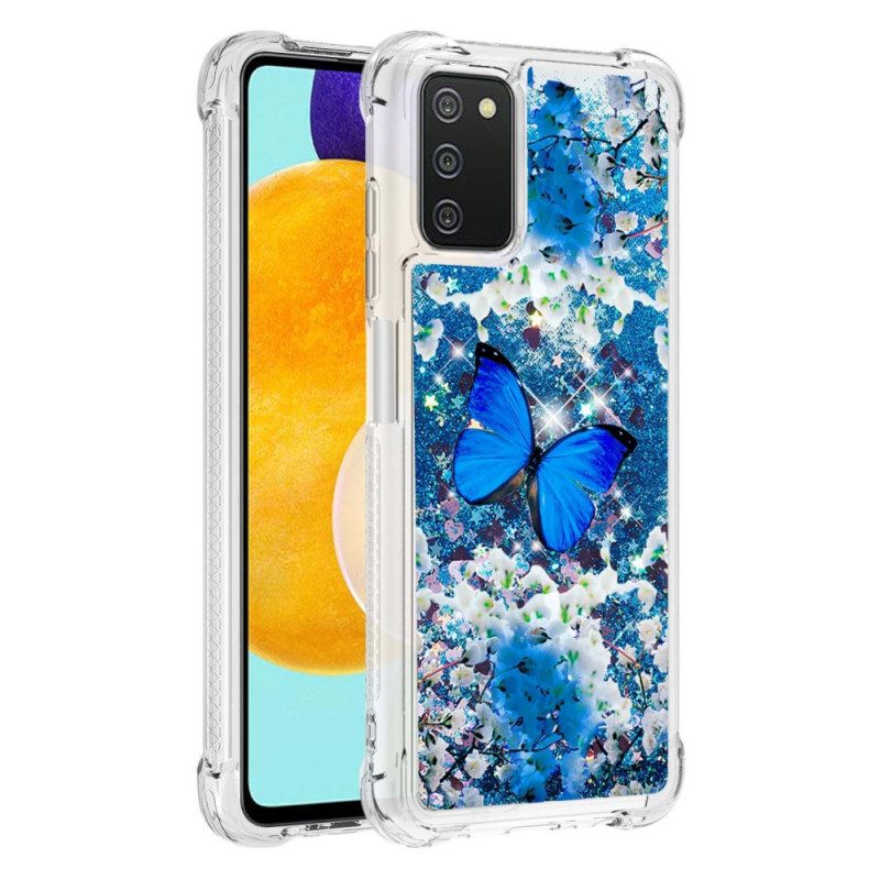 Telefoonhoesje voor Samsung Galaxy A03s Glitter Blauwe Vlinders