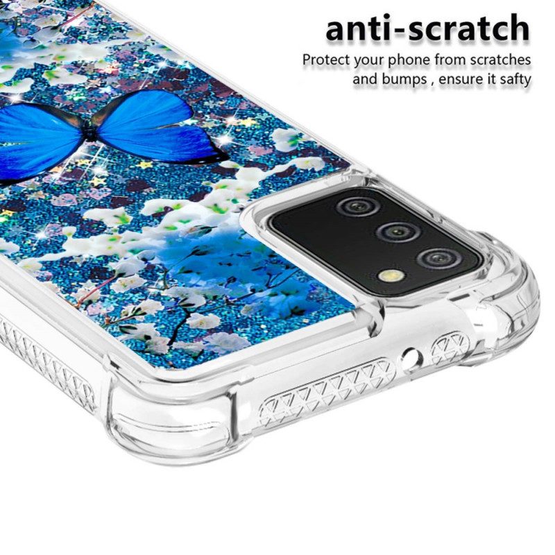 Telefoonhoesje voor Samsung Galaxy A03s Glitter Blauwe Vlinders