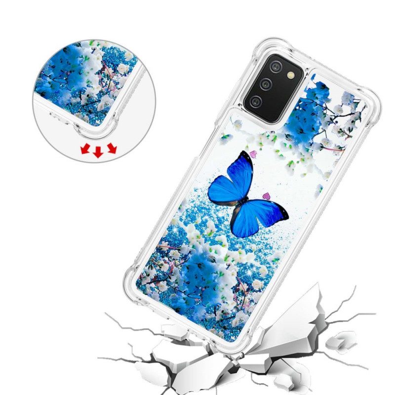 Telefoonhoesje voor Samsung Galaxy A03s Glitter Blauwe Vlinders