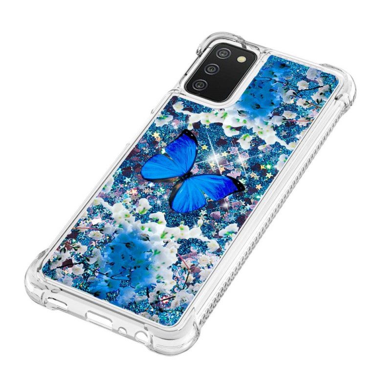 Telefoonhoesje voor Samsung Galaxy A03s Glitter Blauwe Vlinders