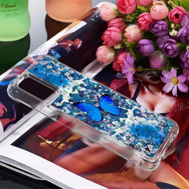 Telefoonhoesje voor Samsung Galaxy A03s Glitter Blauwe Vlinders