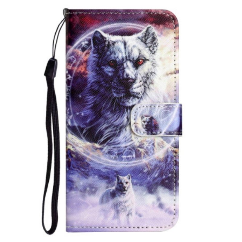 Leren Hoesje voor OnePlus 10T 5G Met Ketting Lanyard Wolf