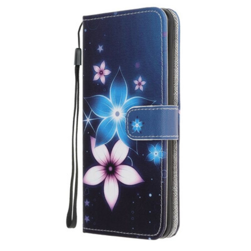 Flip Case voor Samsung Galaxy A31 Met Ketting Maanband Bloemen