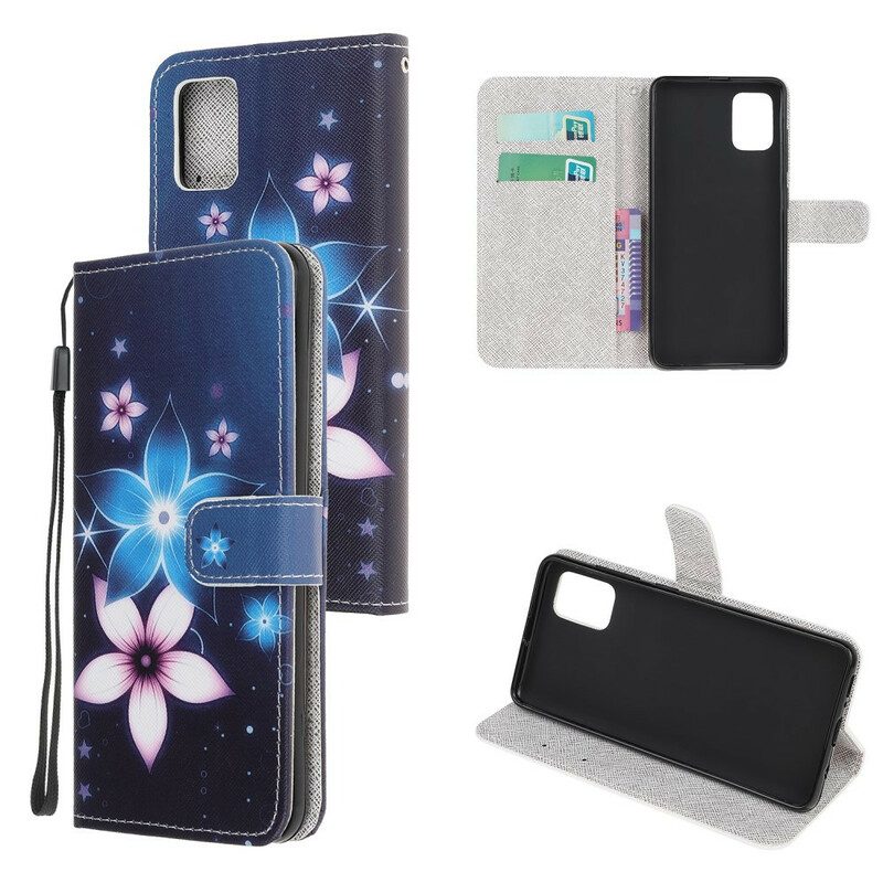 Flip Case voor Samsung Galaxy A31 Met Ketting Maanband Bloemen