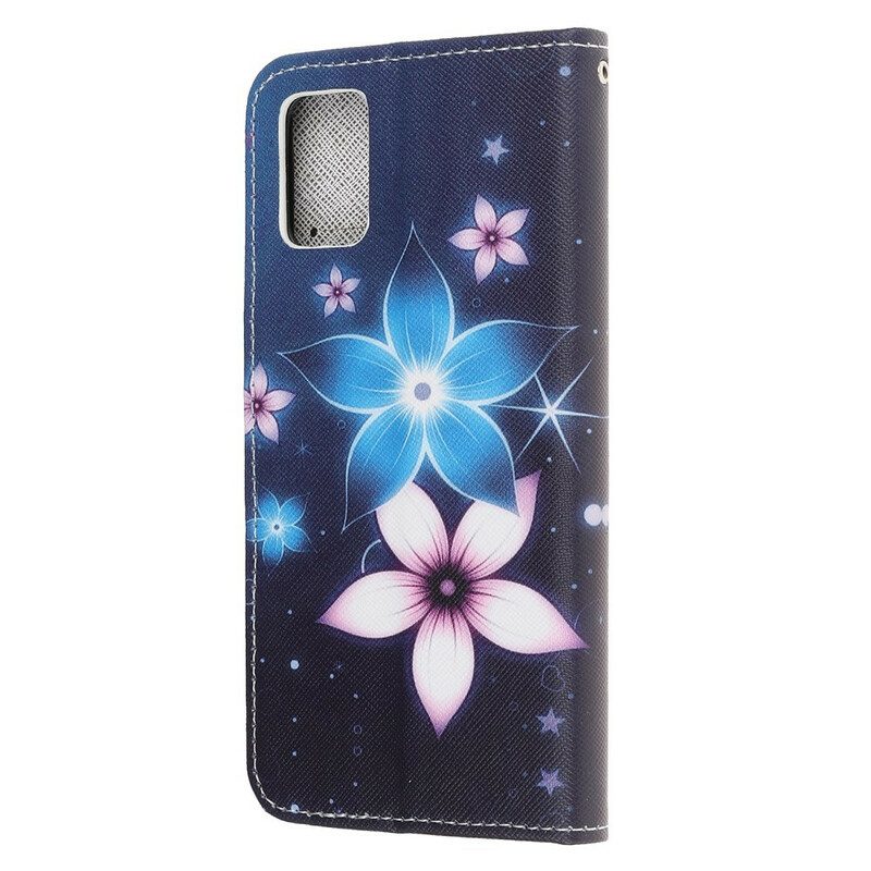 Flip Case voor Samsung Galaxy A31 Met Ketting Maanband Bloemen