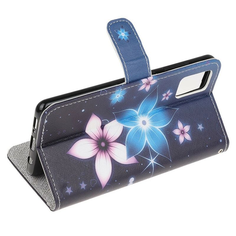 Flip Case voor Samsung Galaxy A31 Met Ketting Maanband Bloemen