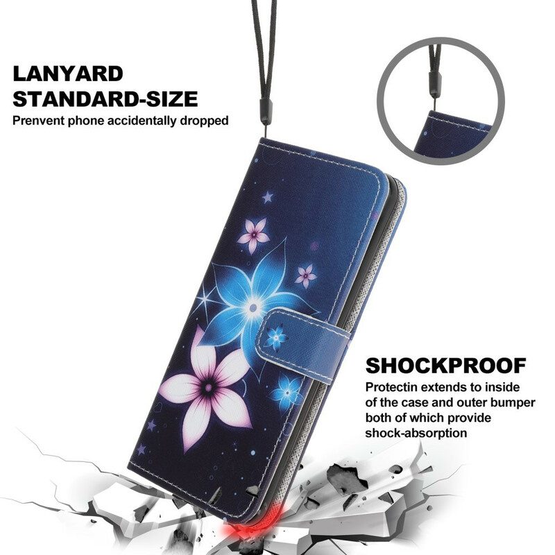 Flip Case voor Samsung Galaxy A31 Met Ketting Maanband Bloemen