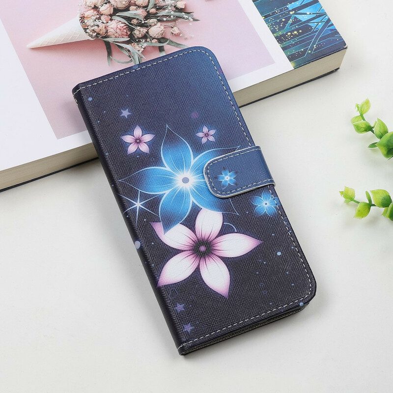 Flip Case voor Samsung Galaxy A31 Met Ketting Maanband Bloemen