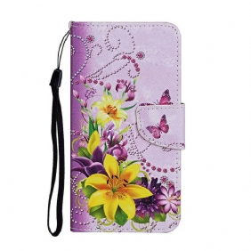 Folio-hoesje voor Samsung Galaxy A31 Meesterlijke Bloemen Met Riem