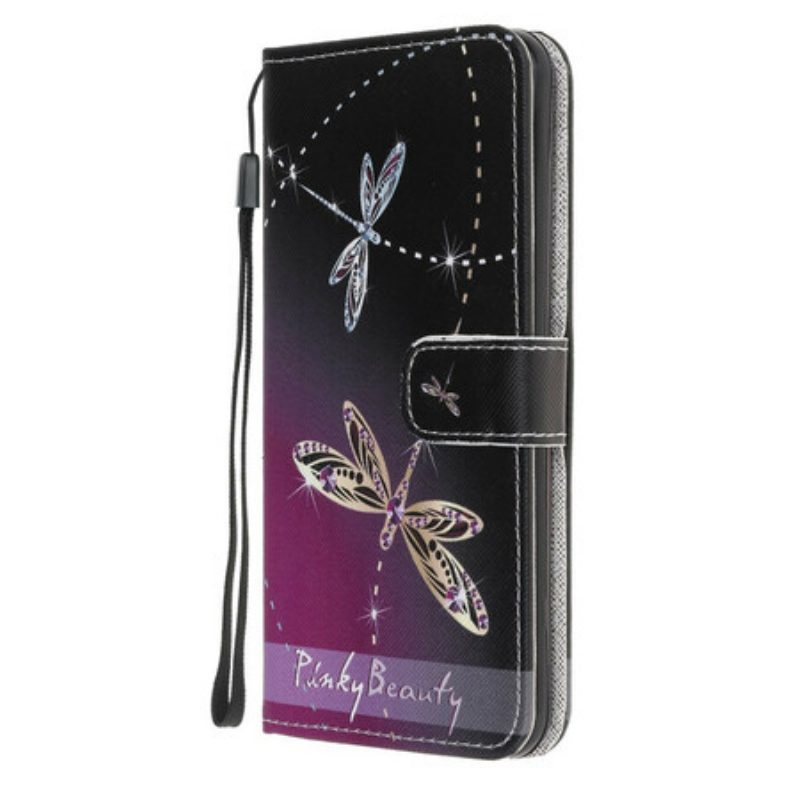 Folio-hoesje voor Samsung Galaxy A31 Met Ketting Strappy Libellen