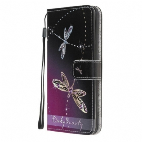 Folio-hoesje voor Samsung Galaxy A31 Met Ketting Strappy Libellen