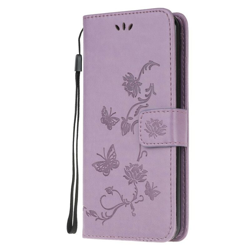 Folio-hoesje voor Samsung Galaxy A31 Met Ketting String Vlinders En Bloemen