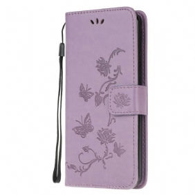 Folio-hoesje voor Samsung Galaxy A31 Met Ketting String Vlinders En Bloemen