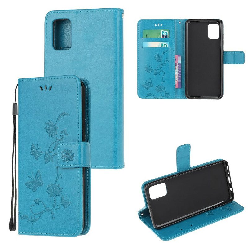 Folio-hoesje voor Samsung Galaxy A31 Met Ketting String Vlinders En Bloemen