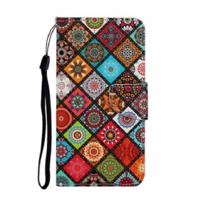 Leren Hoesje voor Samsung Galaxy A31 Lappendeken Mandala's Met Lanyard