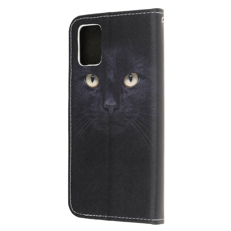 Leren Hoesje voor Samsung Galaxy A31 Met Ketting Strappy Zwarte Kattenogen