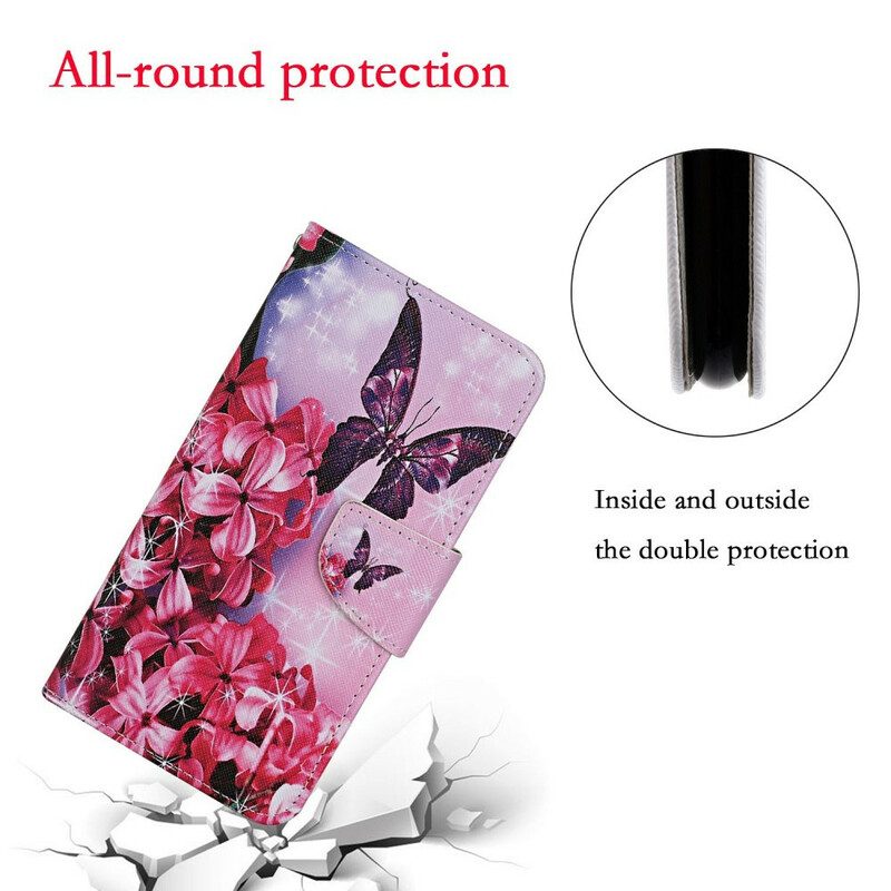 Leren Hoesje voor Samsung Galaxy A31 Vlinders Floral Lanyard