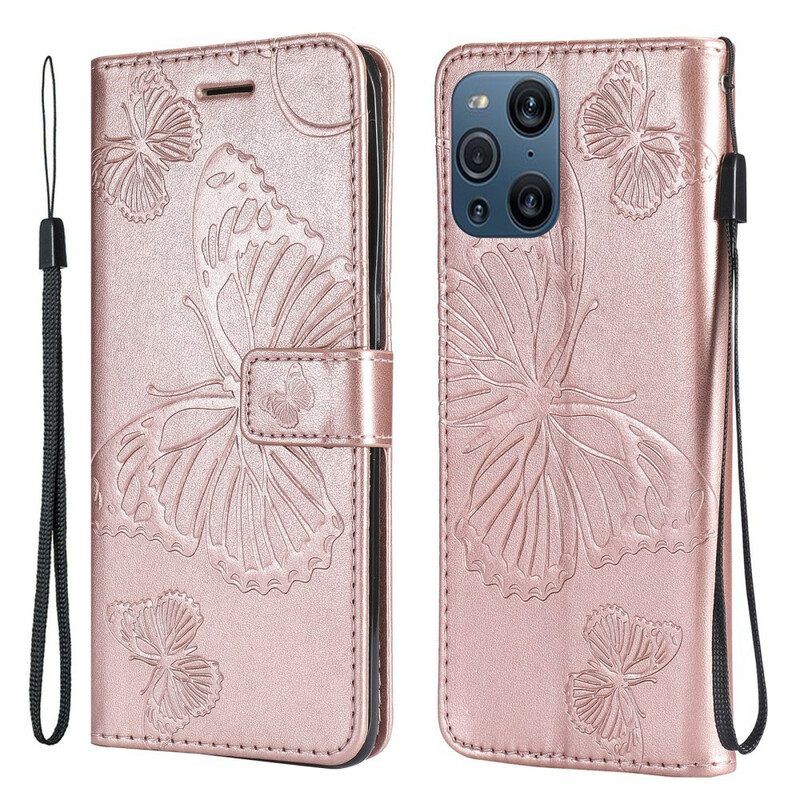 Folio-hoesje voor Oppo Find X3 Pro Flip Case Vlinders En Schuine Klep