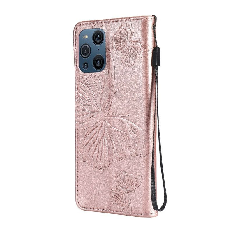 Folio-hoesje voor Oppo Find X3 Pro Flip Case Vlinders En Schuine Klep